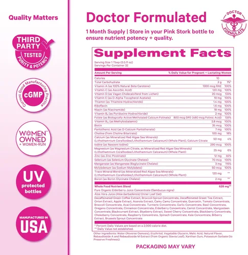 Miniatura 6 de Pink Stork Vitaminas prenatales líquidas: mezcla orgánica de alimentos integrales + folato + hierro + zinc + vitamina C + saúco + biotina, mejor