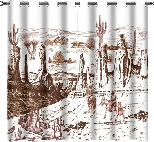 Miniatura 33 de Cortinas opacas retro de vaquero occidental para dormitorio, estilo rústico, cactus, salvaje oeste, vaquero, paseo, caballo, con ojales, aislamiento