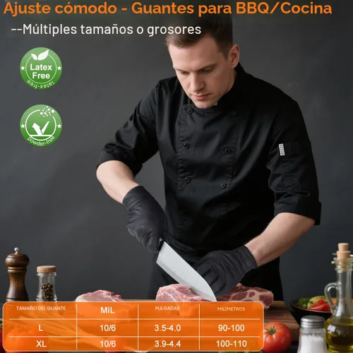 Miniatura 5 de Guantes ANBOSON para Barbacoa Desechables Resistente al Calor para Parrilla - 100 Guantes de Nitrilo + 4 Forros Reutilizables de Algodón