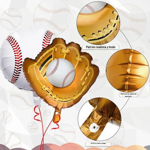 Miniatura 2 de Skylety 8 globos de béisbol de papel de aluminio para decoración de fiesta de cumpleaños de 18 pulgadas con temática deportiva para adultos mayores