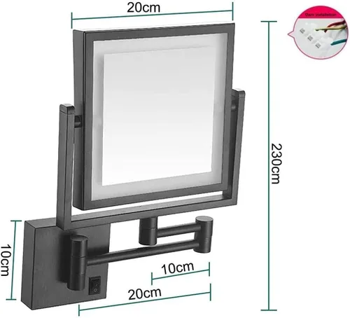 Miniatura 2 de Espejo de tocador LED de maquillaje, cuadrado de doble cara iluminado espejo cosmético montado en la pared, espejos de baño, cableados, negro, 8