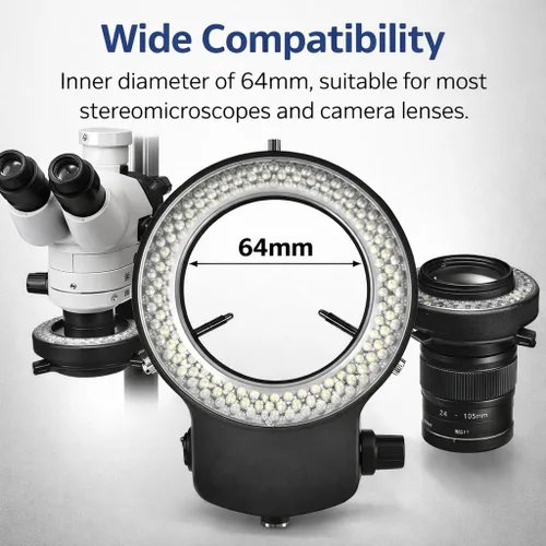 Miniatura 3 de Lámpara de anillo de cámara de microscopio 144 cuentas LED Fuente de luz Brillo Control variable ajustable Iluminación sin sombras