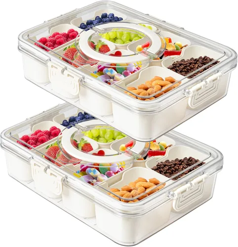 Miniatura 11 de Bandeja Dividida para Servir Alimentos con Tapas Caja Apilable de Snacks para Dulces Nueces Especias Contenedor de Frutas y Verduras con 6 Divisores