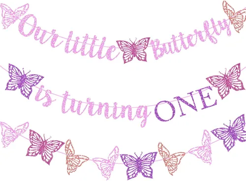 Miniatura 11 de Decoración de fiesta de baby shower con diseño de mariposa con purpurina rosa "A Little Butterfly Is On Her Way" para fiesta temática de mariposa