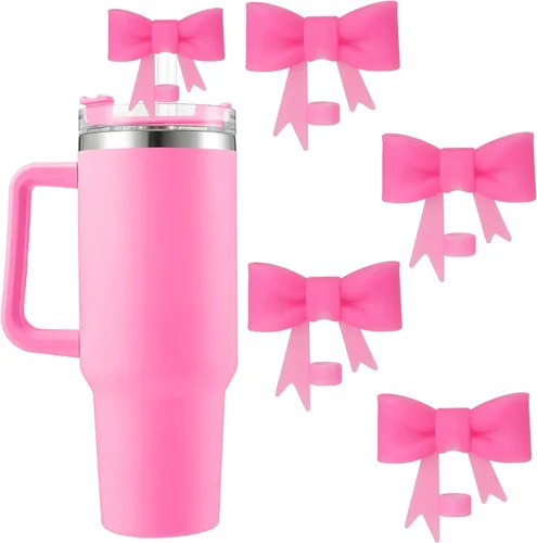 Miniatura 53 de 6 piezas de cubiertas de pajita de silicona para vasos Stanley de 40/30 oz 10 mm (0.4 pulg) cubiertas de pajita a prueba de polvo con diseño