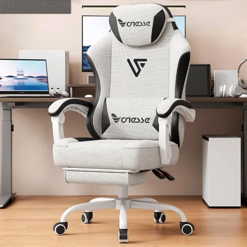Miniatura 10 de Silla de juegos Vonesse, silla de computadora de tela con amortiguador de resorte de bolsillo, silla de oficina con reposapiés y soporte lumbar