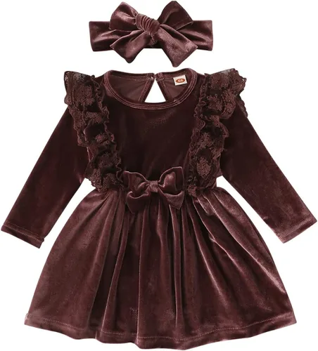Miniatura 135 de IDOPIP Vestido tutú de terciopelo para niñas pequeñas, vestido de manga larga para princesa, Navidad, cumpleaños, fiesta, boda, vestidos de otoño e