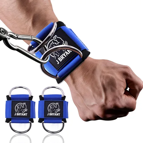 Miniatura 9 de J Bryant Puños de muñeca para elevación lateral de máquina de cable, correas de doble anillo en D resistentes con neopreno acolchado, cómodo soporte