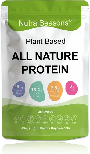 Polvo de proteína All Nature a base de plantas con mezcla de hongos, mezcla de superalimentos, mezcla de prebióticos y probióticos, vitamina B12 y