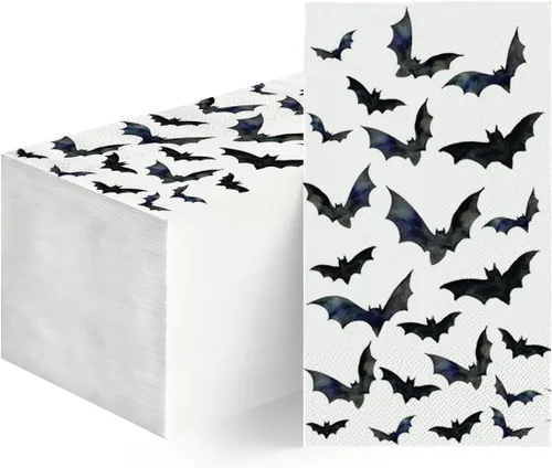 Horaldaily 100 servilletas decorativas de papel desechables de Halloween, toalla de mano de cuervos murciélagos para fiesta, almuerzo, cena, cocina,