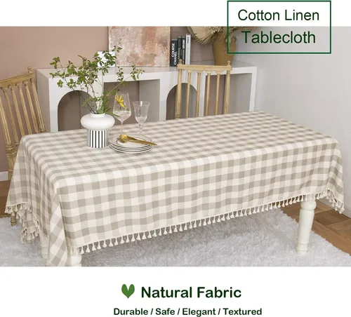 Miniatura 2 de Midsummer Breeze - Mantel de estilo rústico a cuadros, mantel rectangular de lino de algodón, para cocina, comedor, restaurante, casa de campo, Gris