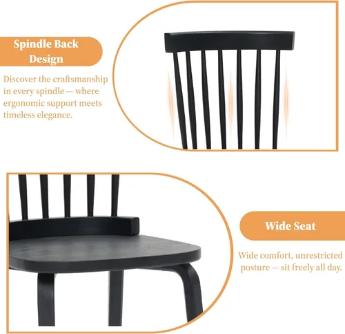 Miniatura 3 de Black Windsor - Juego de 2 sillas de comedor de madera con respaldo de husillo, sillas de comedor de madera maciza para cocina, comedor, sala