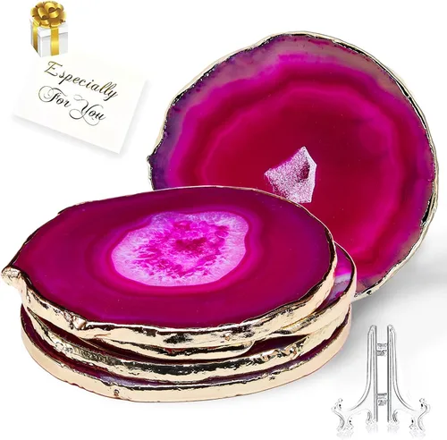 Miniatura 11 de Posavasos de Ágata Geode para Bebidas con Piedra Natural de Gema, Posavasos de Ágata en Rodajas para Tazas y Alfombrilla de Copa para Decoración