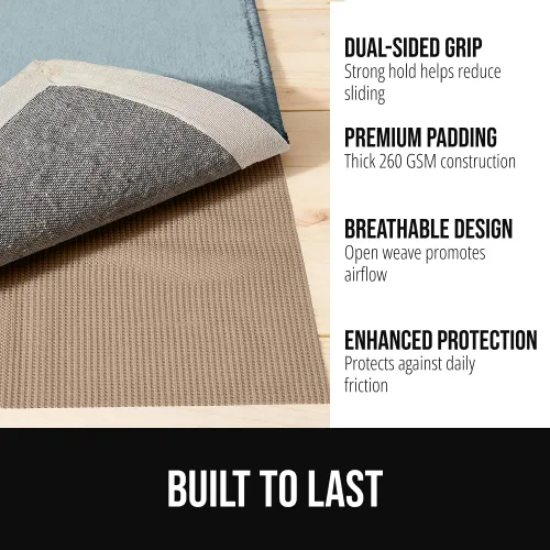 Miniatura 2 de GORILLA GRIP® Almohadilla de agarre gruesa de doble cara para suelos de madera dura, transpirable, antideslizante y antideslizante debajo de la Beige