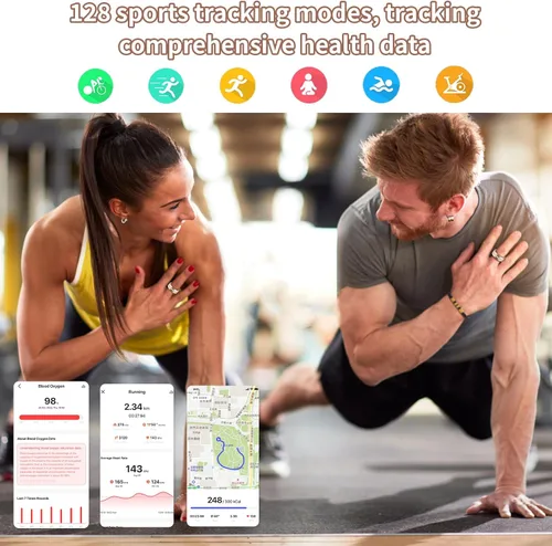 Miniatura 3 de Anillo Inteligente para Mujeres y Hombres - Rastreador de Salud y Fitness con Frecuencia Cardíaca, Oxígeno en Sangre, Monitoreo del Sueño, 128 Modos