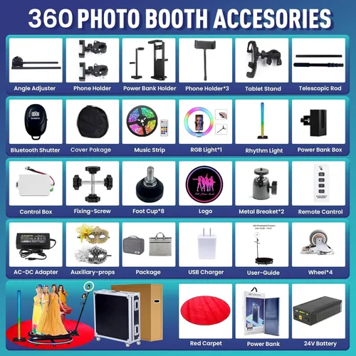Miniatura 8 de Máquina de cabina de fotos 360 para fiestas, cabina de cámara 360 con funda de vuelo, paquete de batería, aplicación, logotipo magnético