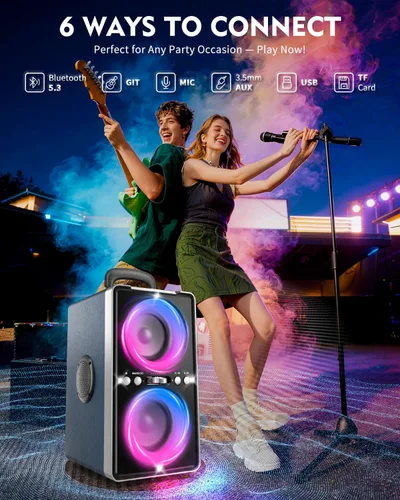 Miniatura 4 de YIER Altavoz Bluetooth, altavoz de fiesta de pico de 240 W con graves grandes, tiempo de reproducción de 20 horas, TWS, BT5.3, caja de auge