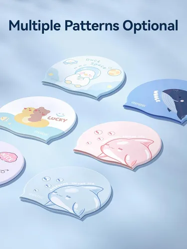 Miniatura 7 de COPOZZ Gorros de natación para niños, de silicona, impermeable, cómodo, gorro de natación para cabello largo y corto