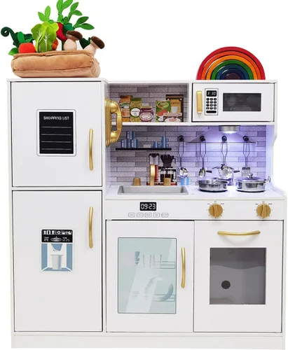 Juguete de Simulación para Niños y Bebés, Set de Juego de Cocina y Juguete de Cocina con Luz, Fregadero con Grifo, Horno, Microondas, Set de