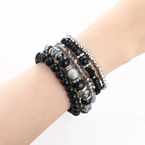 Miniatura 3 de Noessla Pulsera elástica de perlas con cuentas de plata, apilables, pulseras de cuentas de cristal, joyería de moda, regalo para el día de la madre