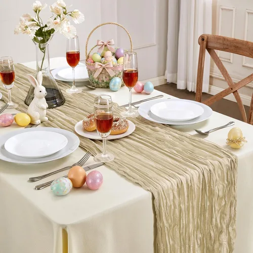 Miniatura 2 de Camino de mesa de gasa beige de 10 pies, camino de mesa de gasa boho, rústico, transparente, de 35x120 pulgadas de largo, para decoración de mesa