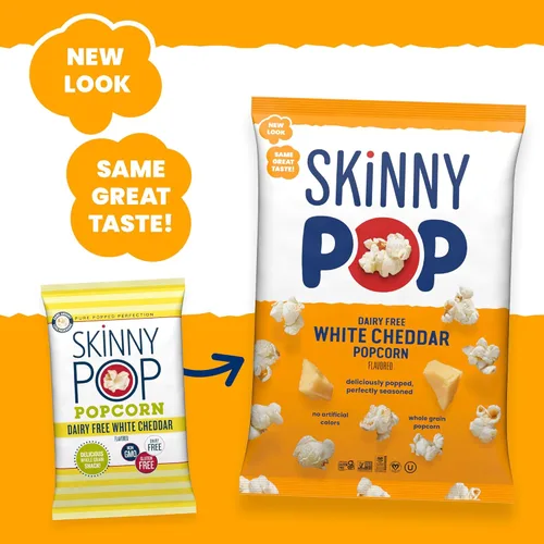 Miniatura 5 de SkinnyPop Palomitas de maíz, queso cheddar blanco, grano entero, aperitivo sin lácteos, bolsa de 4.4 onzas