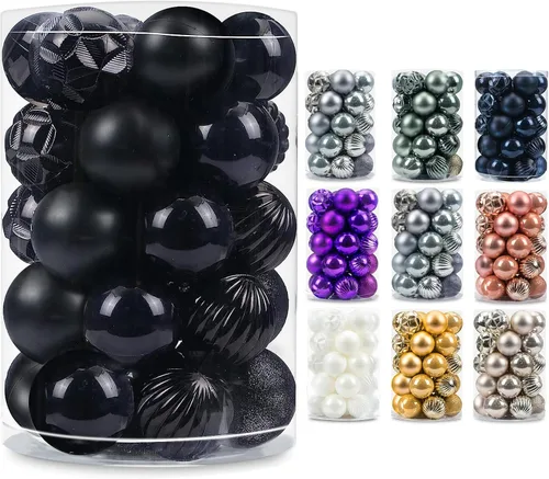 Miniatura 71 de AMS Esferas de Navidad de 2.36 pulgadas/60mm, 34 unidades, adornos grandes, decoraciones para fiestas, inastillables, colgantes festivos para Negro
