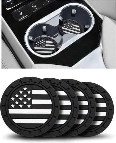 Portavasos para automóvil, paquete de 4 unidades, bandera estadounidense de 2.75 pulgadas, antideslizante, a prueba de golpes, alfombrilla para