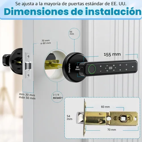 Miniatura 2 de Cerradura de puerta con huellas dactilares, cerraduras de puerta para dormitorios, cerradura biométrica de puerta con huella Negro 03