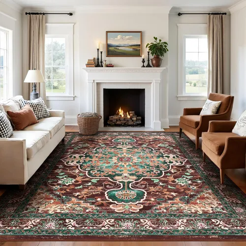 Miniatura 33 de U'Artlines Alfombra de Área Bohemia Lavable, 2x3 Pequeña Suave Antideslizante Vintage Felpudo para Puerta Frontal Interior Alfombra Verde