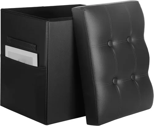 Miniatura 16 de BelugaHelper Otomana de almacenamiento reposapiés taburete, banco reposapiés de cuero plegable con asiento acolchado de espuma más gruesa. Taburete
