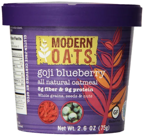 Miniatura 3 de Modern Oats Goji - Vasos de avena instantánea con tapa, sin gluten, veganas, sin OMG, con proteína y fibra, desayuno sobre la marcha, avena integral