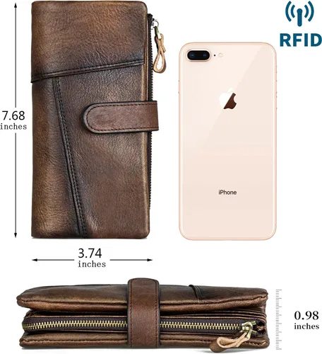 Miniatura 3 de LETEULO Cartera con cierre de bloqueo RFID para mujer, organizador vintage de carteras para frotar a mano
