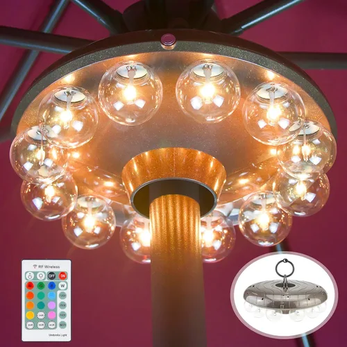 Miniatura 9 de LUXSWAY Luz de sombrilla de patio que cambia de color, funciona con pilas, color blanco