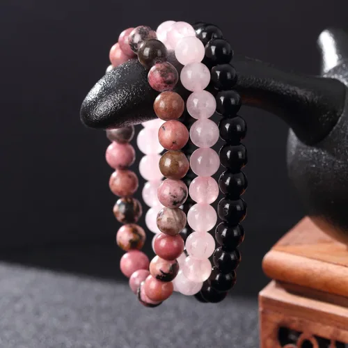 Miniatura 3 de Pulsera elástica de 0.315 in con piedras semipreciosas naturales unisex, Gema, granate