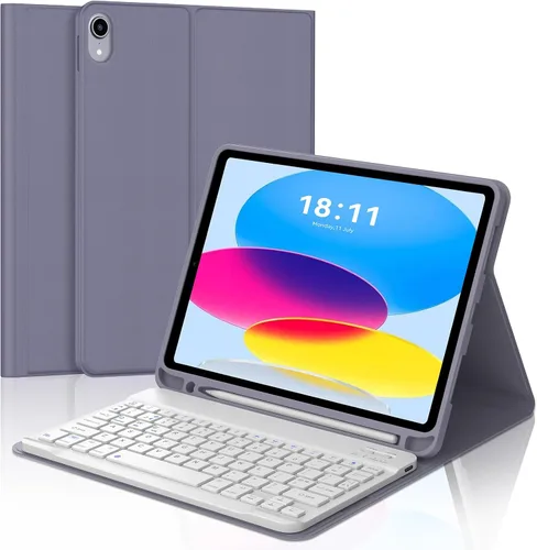 Miniatura 20 de KVAGO Funda para iPad (A16) de 11ª y 10ª generación con teclado, teclado desmontable inalámbrico retroiluminado de 7 colores, funda de teclado folio