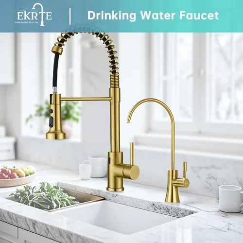 Miniatura 2 de Grifo de filtro de agua de oro cepillado, grifo de filtración de agua de oro cepillado, grifo de agua potable de oro cepillado para fregadero