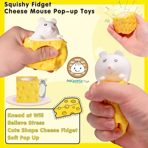 Miniatura 3 de Juguetes estrujables para el estrés, novedosos juguetes para apretar con queso, ratón, juguete para aliviar el estrés Blanco