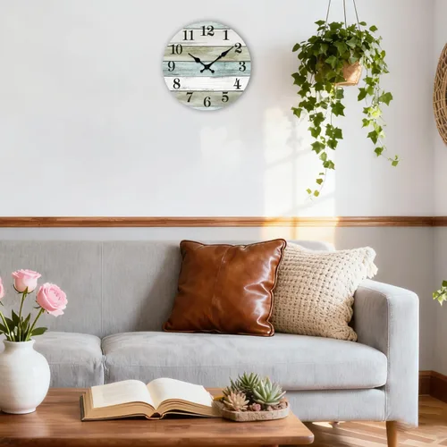 Miniatura 5 de Reloj de pared silencioso sin tictac, relojes de madera, funciona con pilas, 8 pulgadas, pequeño, estilo campestre retro rústico y de playa