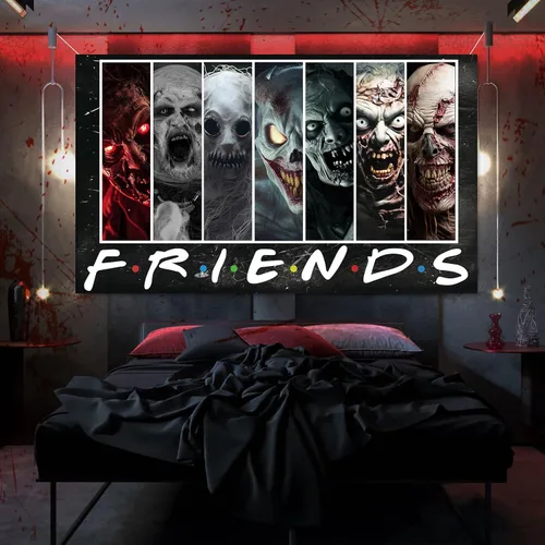 Miniatura 4 de Telón de fondo de personajes de película de terror, decoración de fiesta de Halloween, pancarta clásica de personajes de películas de miedo