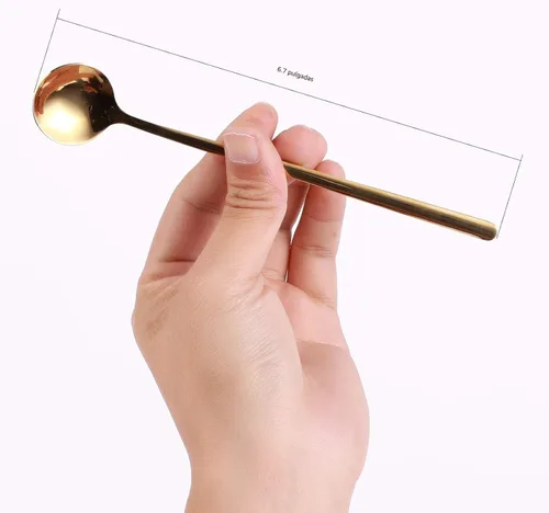 Miniatura 2 de 4 piezas de cucharas de café/té de 17 cm con mango largo, doradas, para té helado, espresso, cucharas largas de acero inoxidable para remover