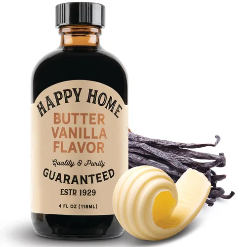 Happy Home Sabor a vainilla de mantequilla natural premium, certificado Kosher, 4 onzas.
