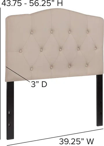 Miniatura 2 de BizChair Cabecero tapizado capitoné tamaño individual en tela beige