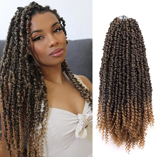Miniatura 20 de Cabello Passion Twist – 8 pulgadas Passion Twist Crochet Hair para mujer, 8 paquetes de cabello rizado pretrenzado Passion Twists extensiones de 1b