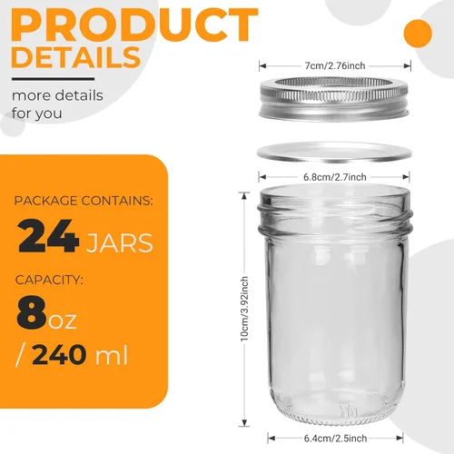 Miniatura 2 de Eathtek Tarros Mason de 8 onzas, paquete de 24 frascos de 8.1 fl oz con tapas regulares para almacenamiento de gelatina, hierbas, especias y miel