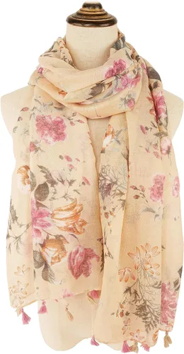 Miniatura 2 de YOUR SMILE - Bufanda bohemia grande para mujer, bufandas ligeras con estampado floral, para otoño e invierno, a la moda, con flecos