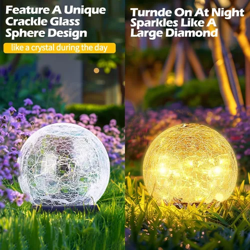Miniatura 4 de Luces solares de bola de jardín impermeables para exteriores, 30 luces LED de vidrio agrietado, luces de suelo para camino, patio, césped