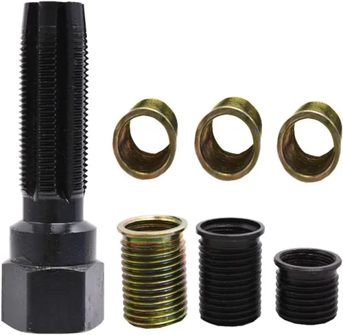 Miniatura 5 de CALIDAKA Kit de reparación de bujías de acero al carbono, 16 Uds. Herramientas de reparación de roscas M14 X 1.25 con estuche portátil