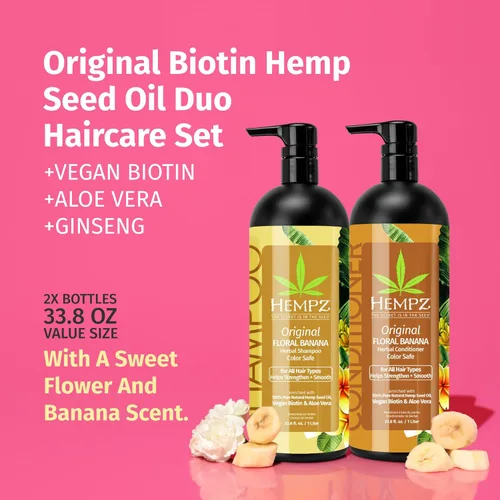 Miniatura 2 de HEMPZ Juego de champú y acondicionador, aroma floral y plátano original para cabello seco, dañado y teñido - Biotina vegana hidratante, suavizante
