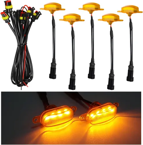 Miniatura 17 de Dickno 3 piezas de luces de rejilla de coche, brillantes luces LED de rejilla ámbar con arnés de cableado, lámparas impermeables de moldura